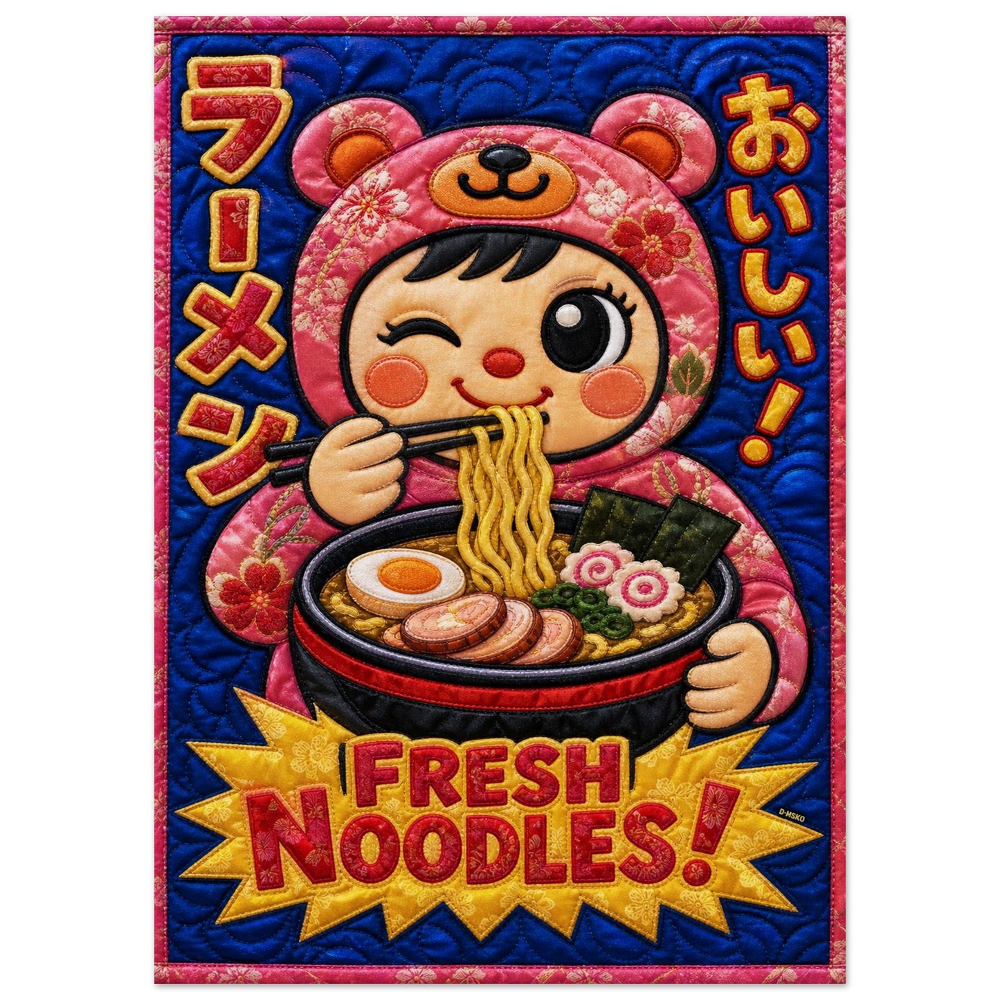Fresh Noodles Quilted-Style Matte Paper Poster - Kawaii Style