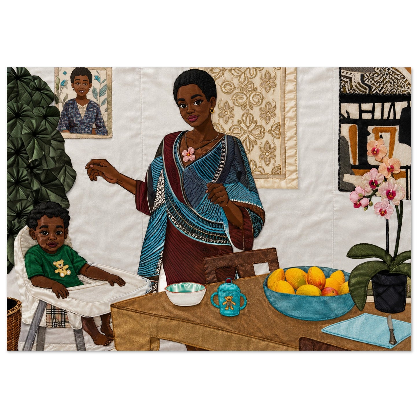 Mother’s Table Quilt-Inspired Matte Paper Poster - Bisa Butler Style