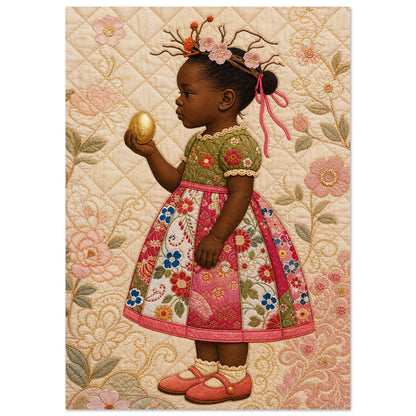 Golden Garden Quilt-Inspired Matte Paper Poster in Bisa Butler's Style