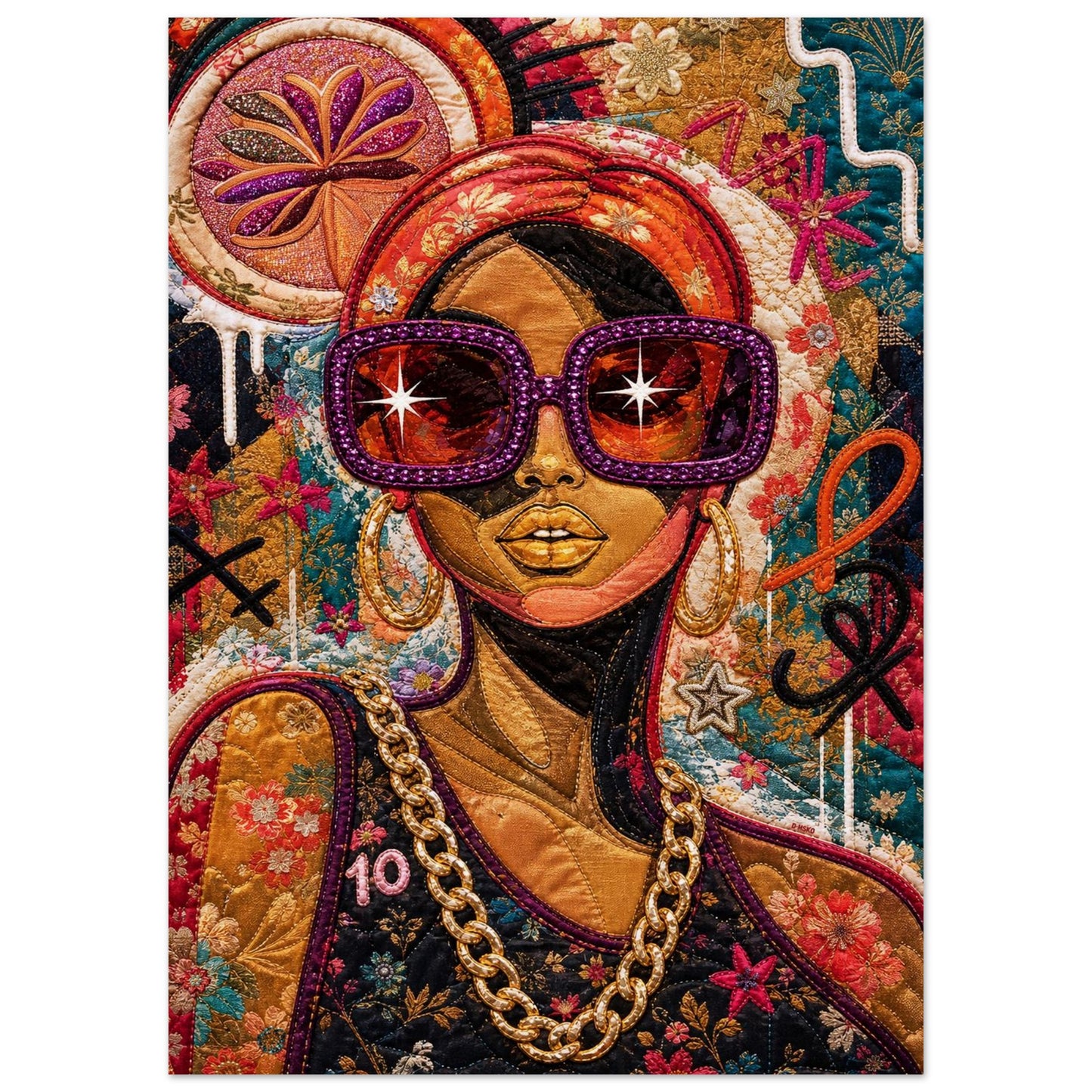 Golden Shades Quilt-Inspired Matte Paper Poster - Bisa Butler Style