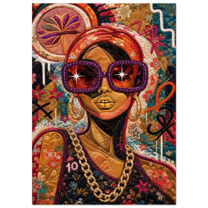 Golden Shades Quilt-Inspired Matte Paper Poster - Bisa Butler Style