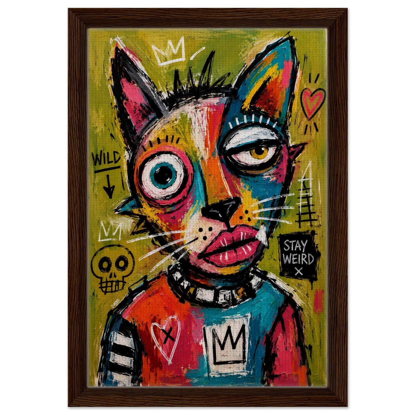 Stay Weird Cat Framed Canvas Neo-Expressionist Graffiti-Inspired