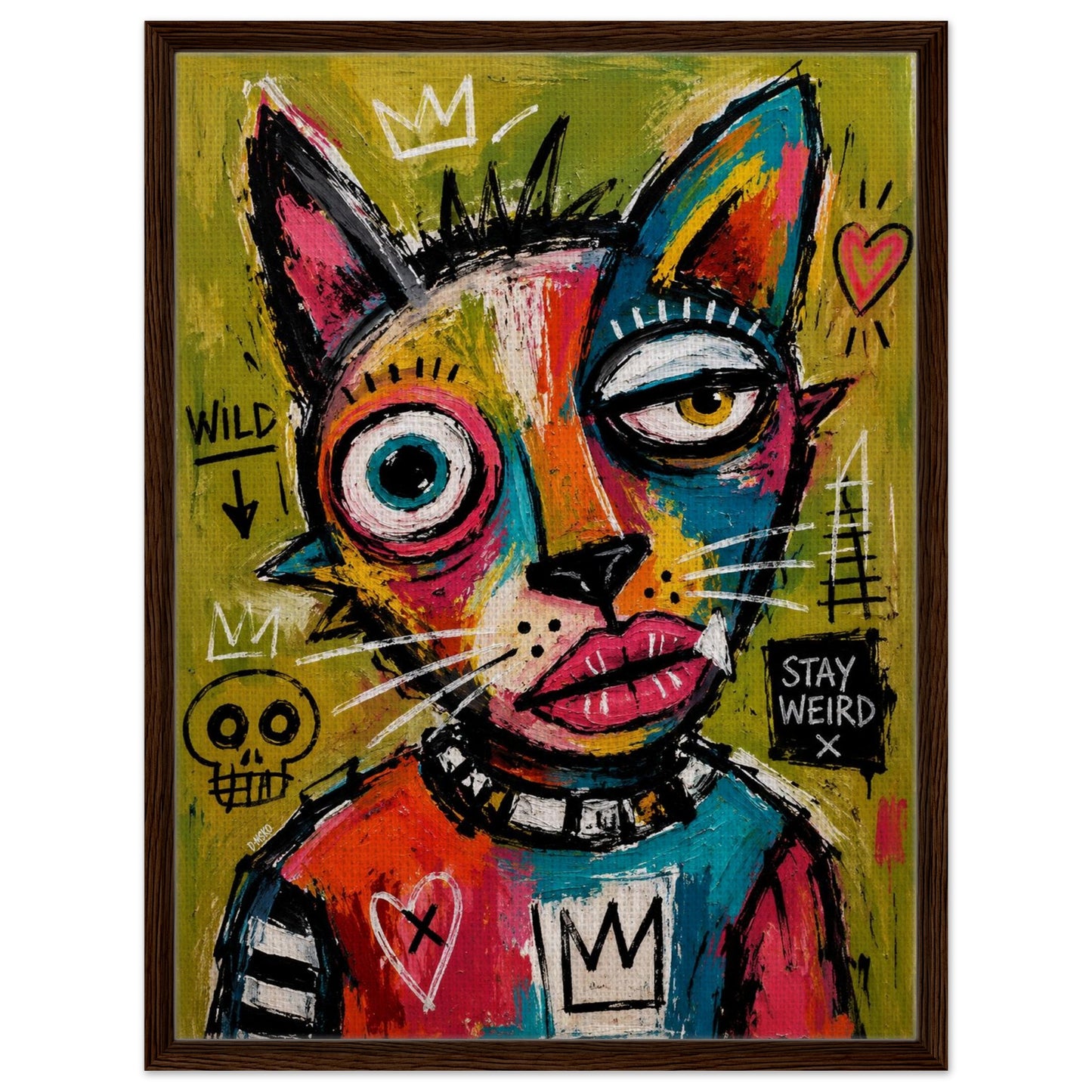Stay Weird Cat Framed Canvas Neo-Expressionist Graffiti-Inspired