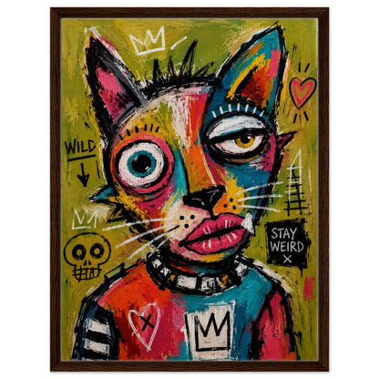 Stay Weird Cat Framed Canvas Neo-Expressionist Graffiti-Inspired