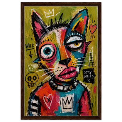 Stay Weird Cat Framed Canvas Neo-Expressionist Graffiti-Inspired