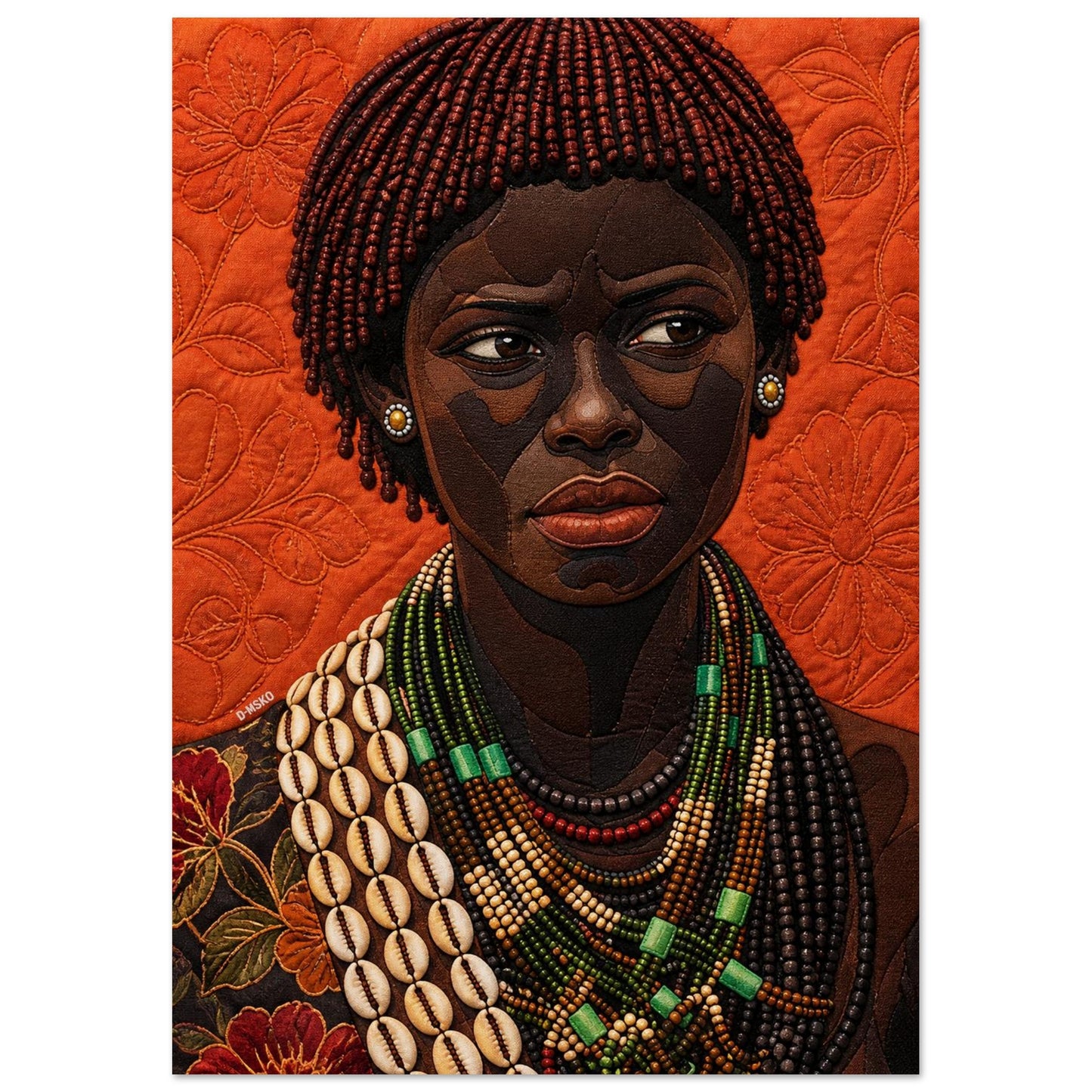 Black Woman Beaded Wall Art Quilted-Style Matte Paper Poster