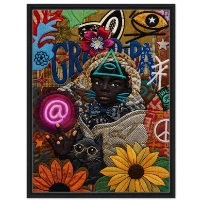 Neon Oracle Black Child Framed Canvas Quilt-Inspired Afrocentric