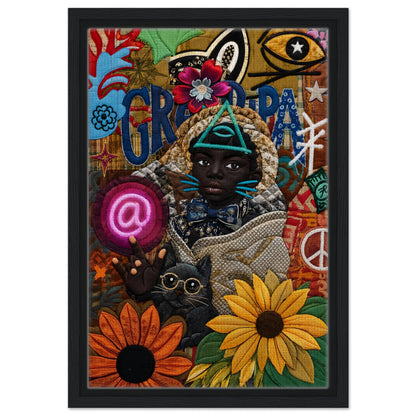 Neon Oracle Black Child Framed Canvas Quilt-Inspired Afrocentric