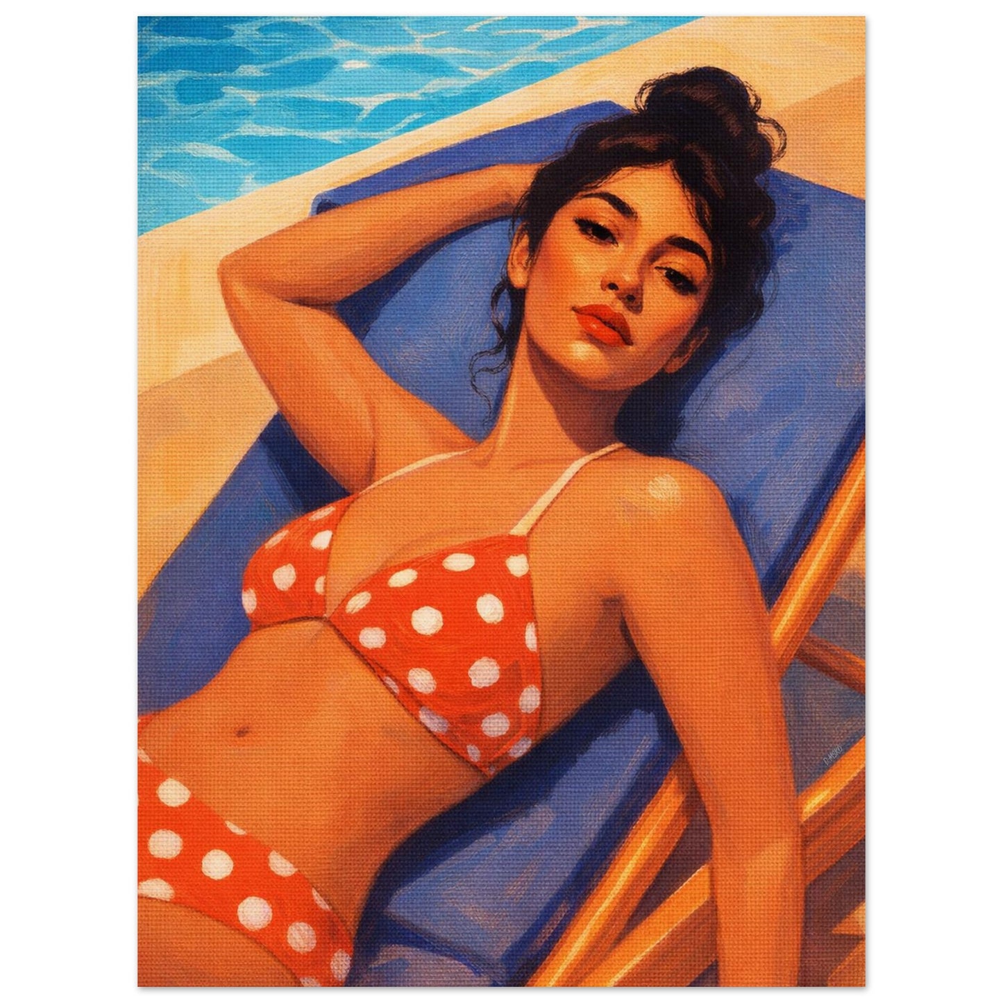Poolside Muse Retro Pin-up Matte Paper Poster - Pop Art Style