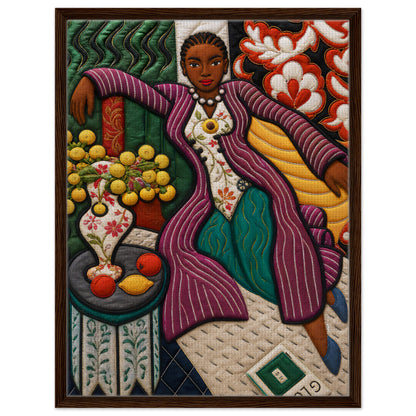 Citrus Lounge Framed Canvas Afrocentric Quilt-Inspired Portrait