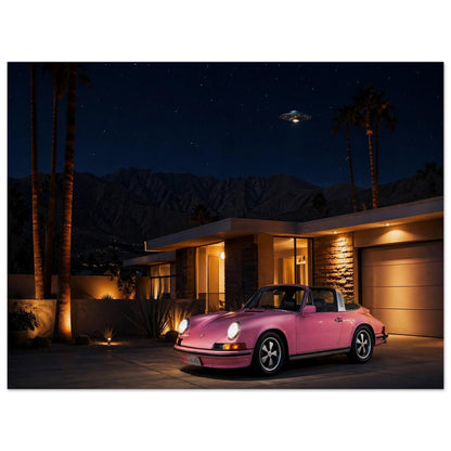 Pink Sports Car Pop-Art Matte Paper Poster - Mid-Century Modern