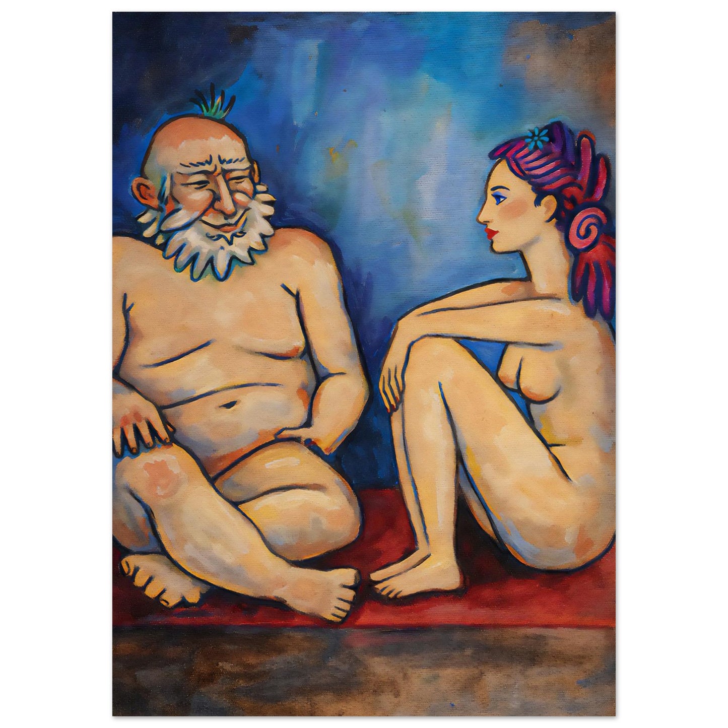 Blue Conversation Museum-Quality Painterly-Modern Matte Paper Poster