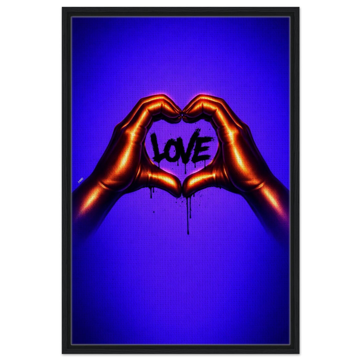Black Love Hands Neon-Graffiti Pop-Art Framed Canvas