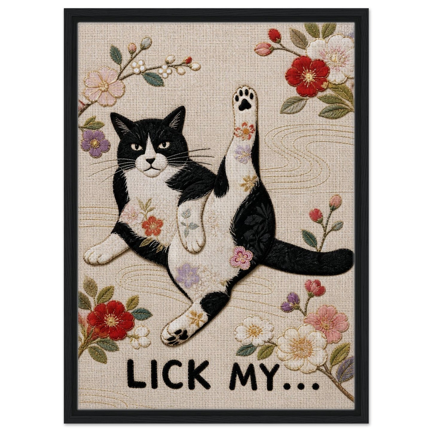 Lick My... Framed Canvas Embroidered-Style - Japanese Embroidery Style