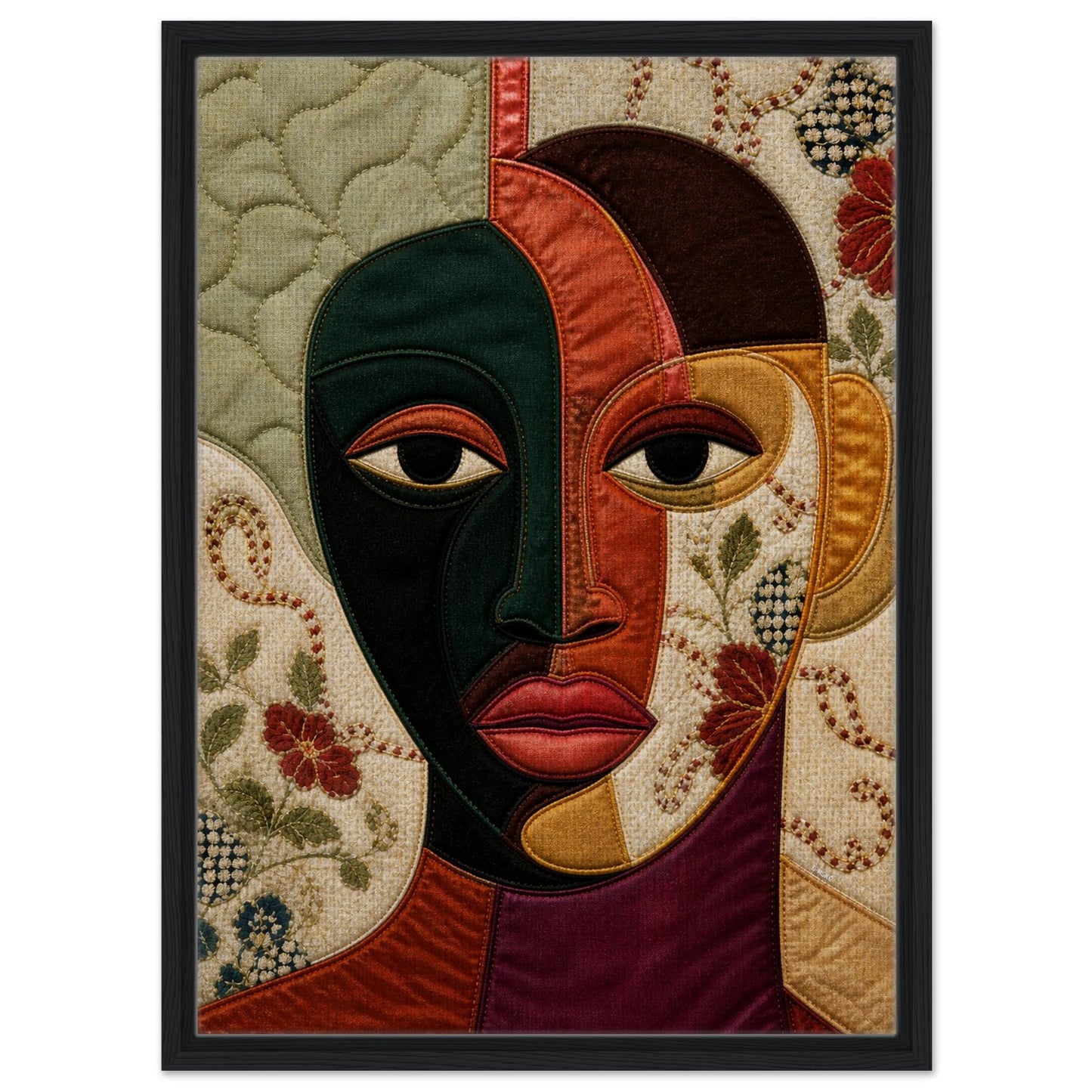 The Divided Gaze Framed Canvas Afrocentric Quilt-Inspired