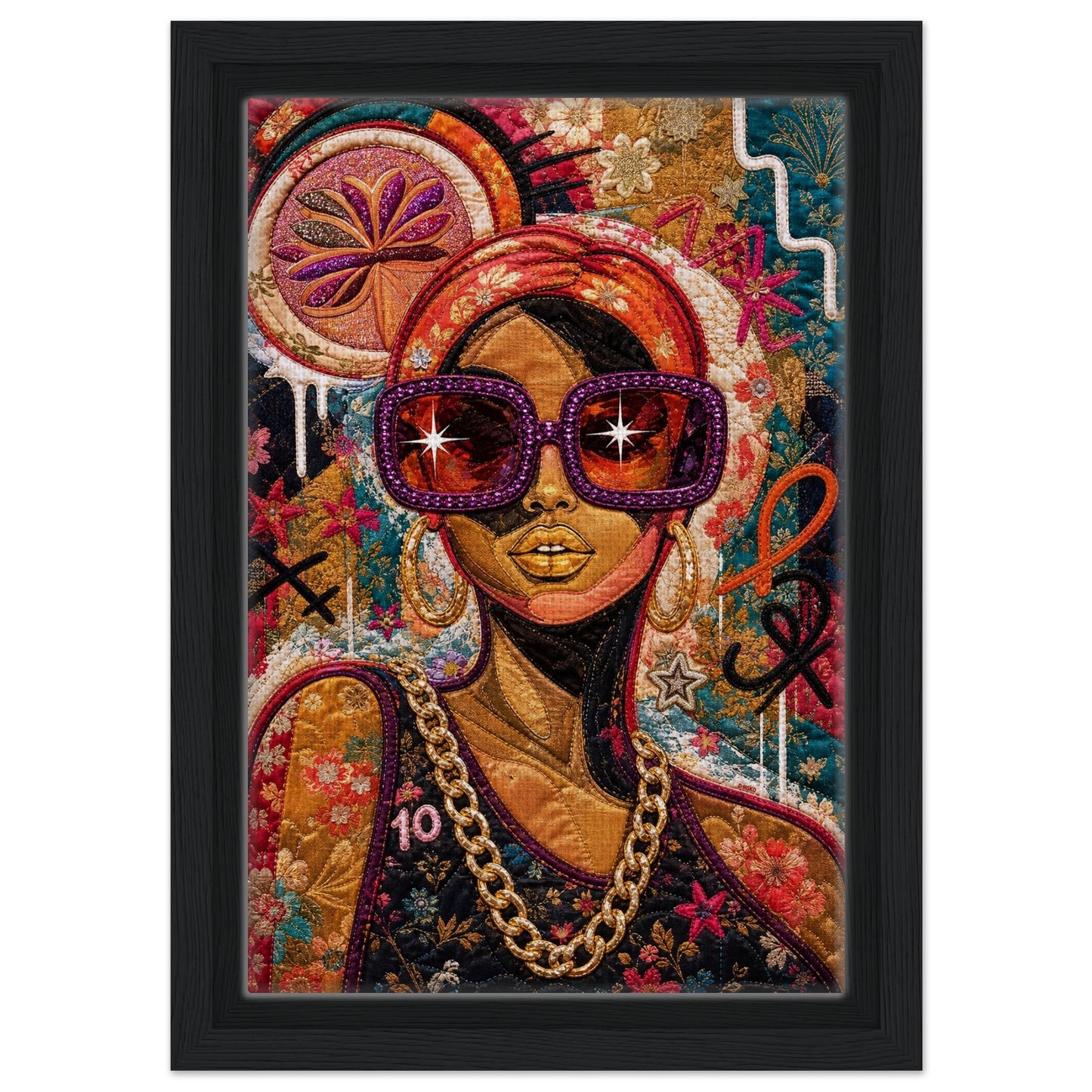 Golden Shades Framed Canvas Quilt-Inspired Afrocentric