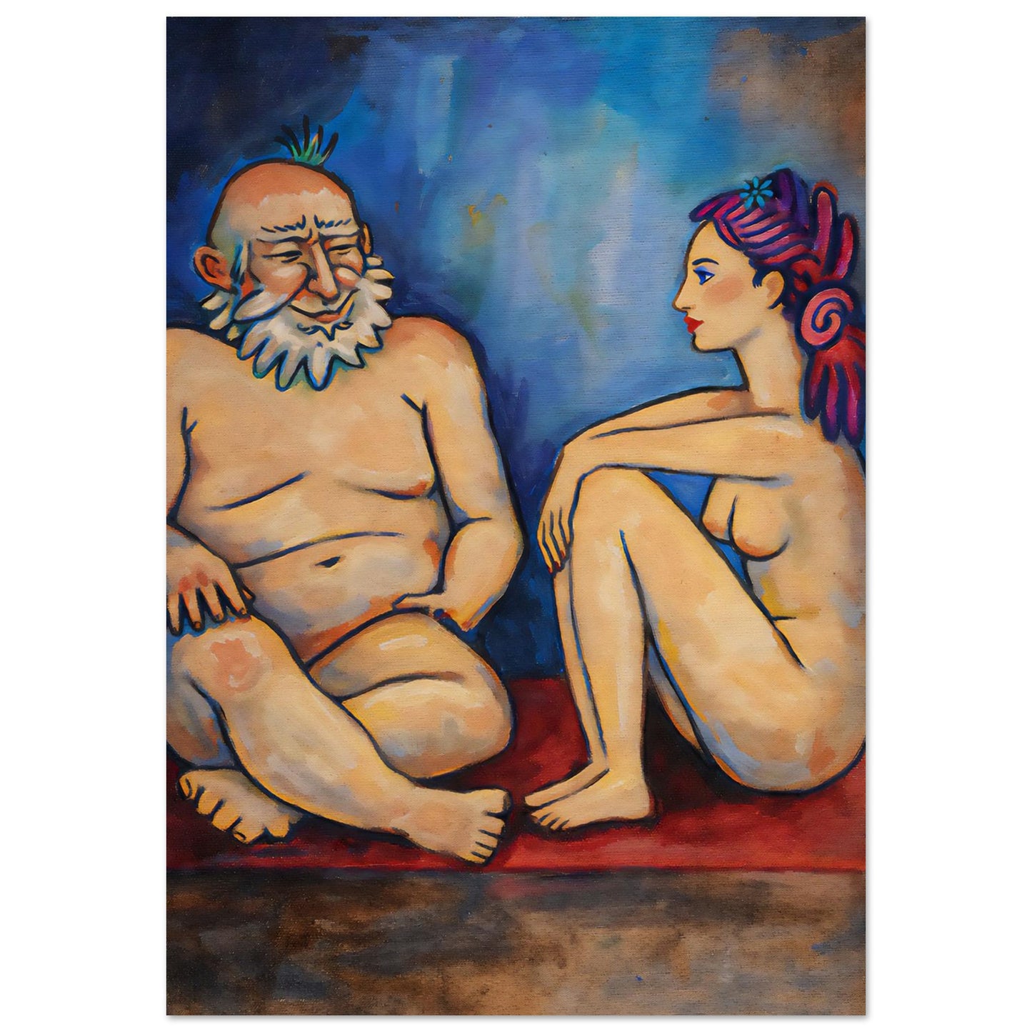 Blue Conversation Museum-Quality Painterly-Modern Matte Paper Poster