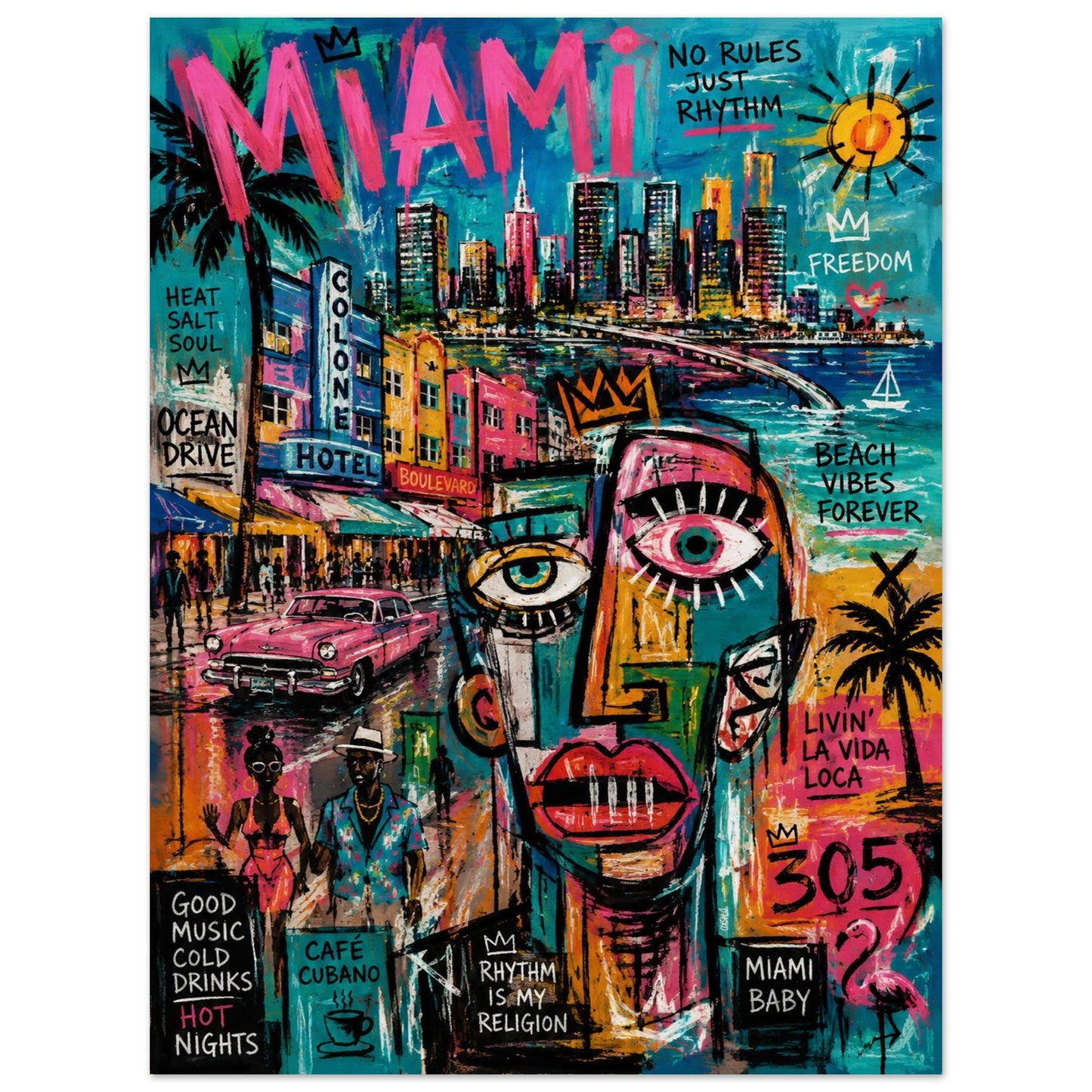 Miami Rhythm 305 Museum-Quality Street-Art Matte Paper Poster