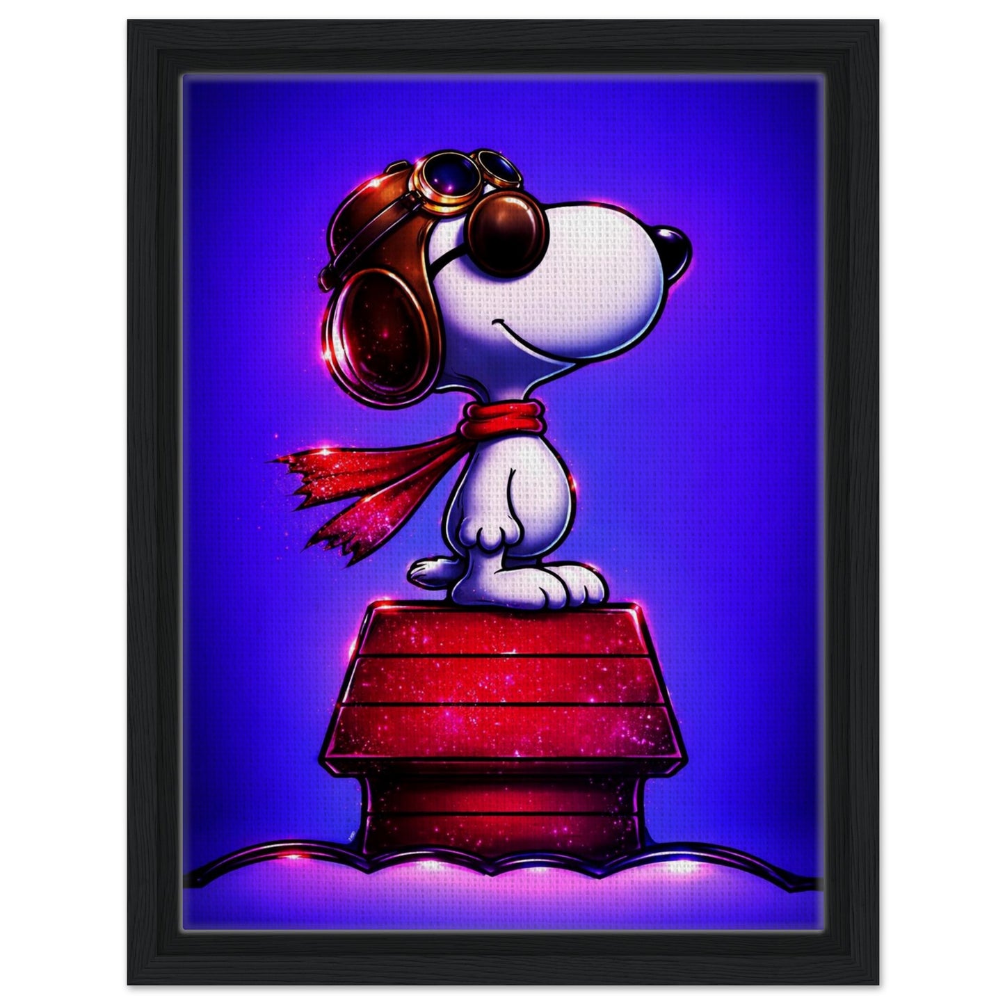 Aviator Dog Framed Canvas Neon Pop-Art - Mid-Century Comic-Strip Style