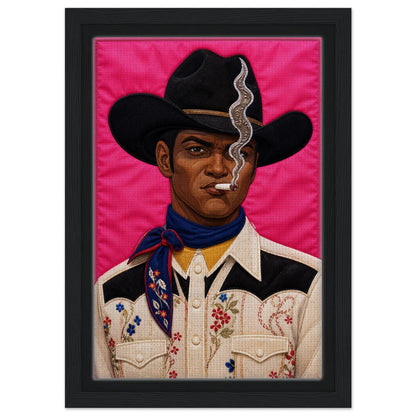 Pink Outlaw Cowboy Framed Canvas Quilt-Inspired Western Portrait