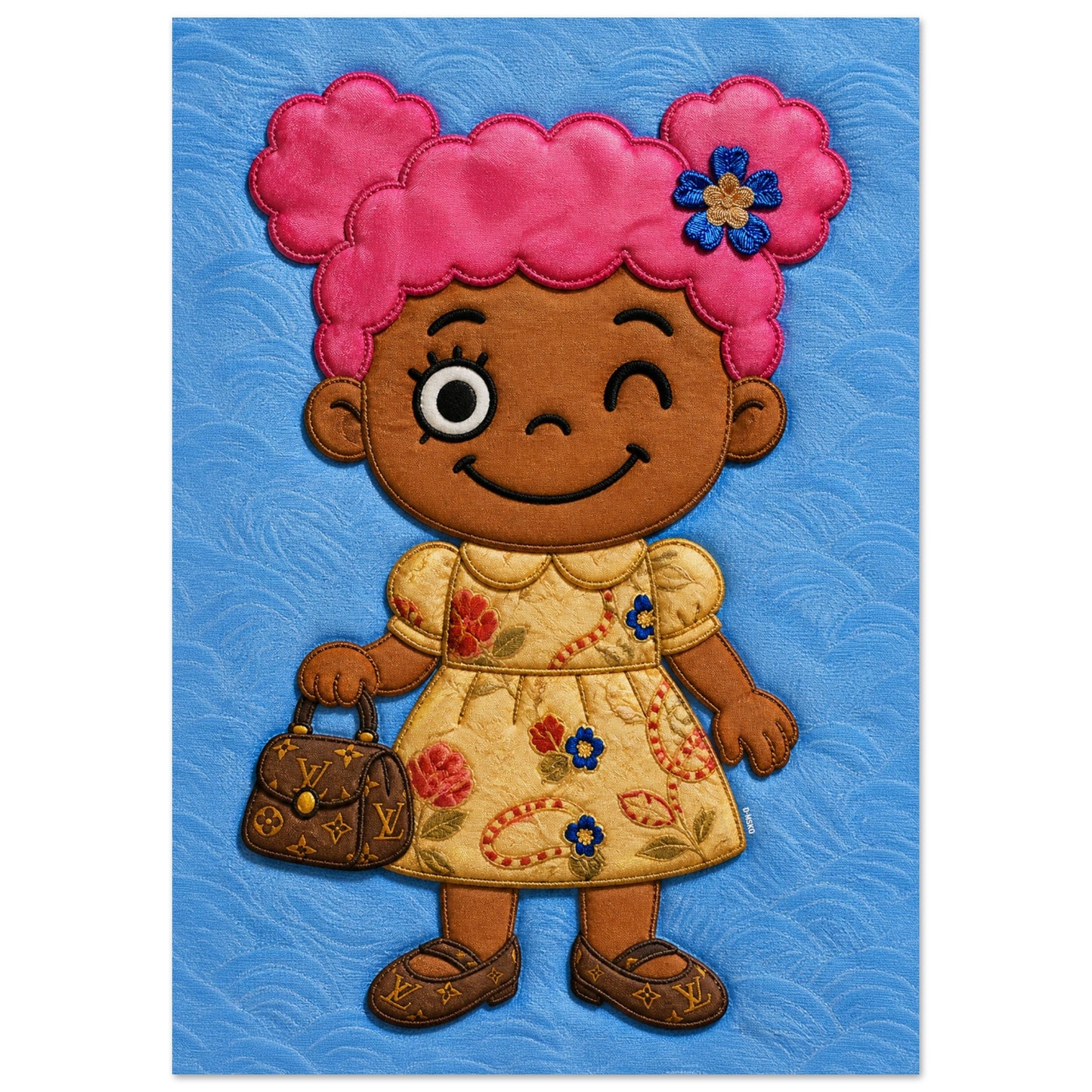 Pink Pigtails Museum-Quality Quilted-Style Matte Paper Poster
