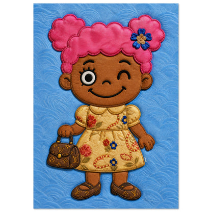 Pink Pigtails Museum-Quality Quilted-Style Matte Paper Poster