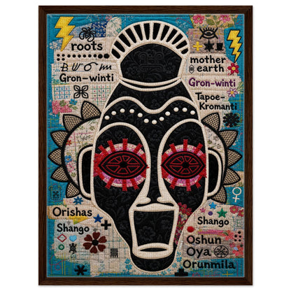 Ancestral Roots Mask Framed Canvas Quilted-Style - Yoruba Orisha Style