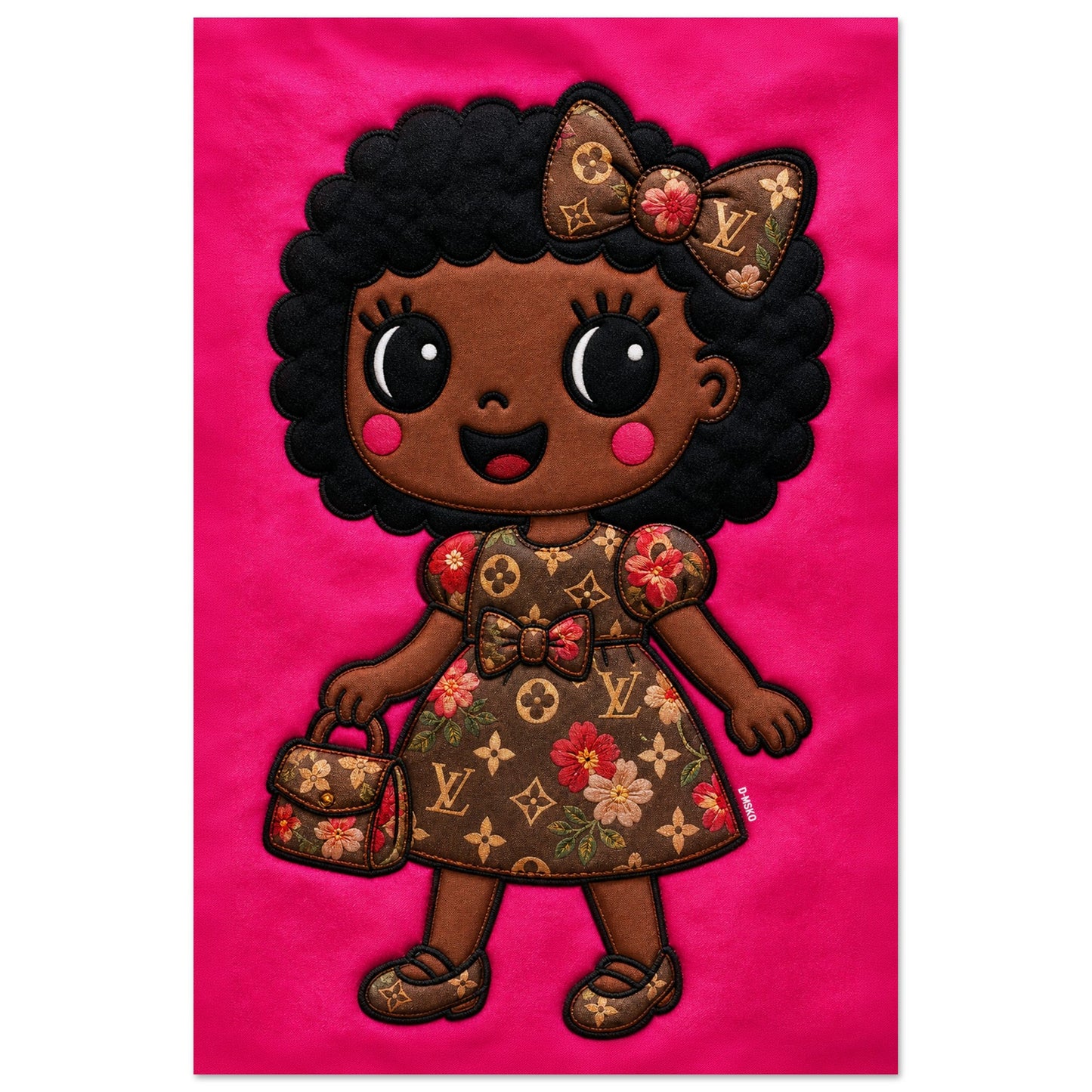 Afro Bow Girl Quilted-Style Museum Quality Matte Paper Poster