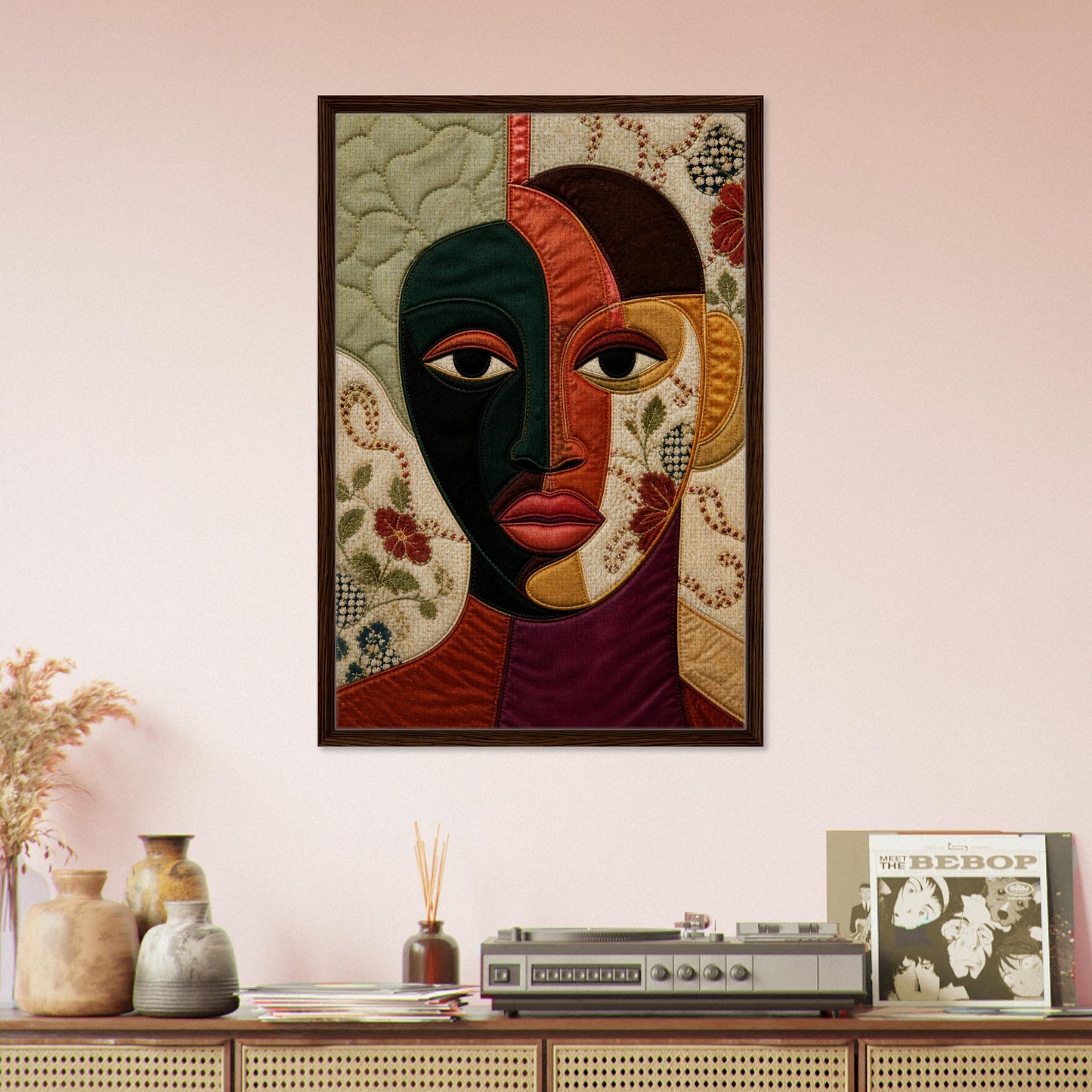 The Divided Gaze Framed Canvas Afrocentric Quilt-Inspired