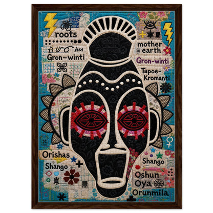 Ancestral Roots Mask Framed Canvas Quilted-Style - Yoruba Orisha Style