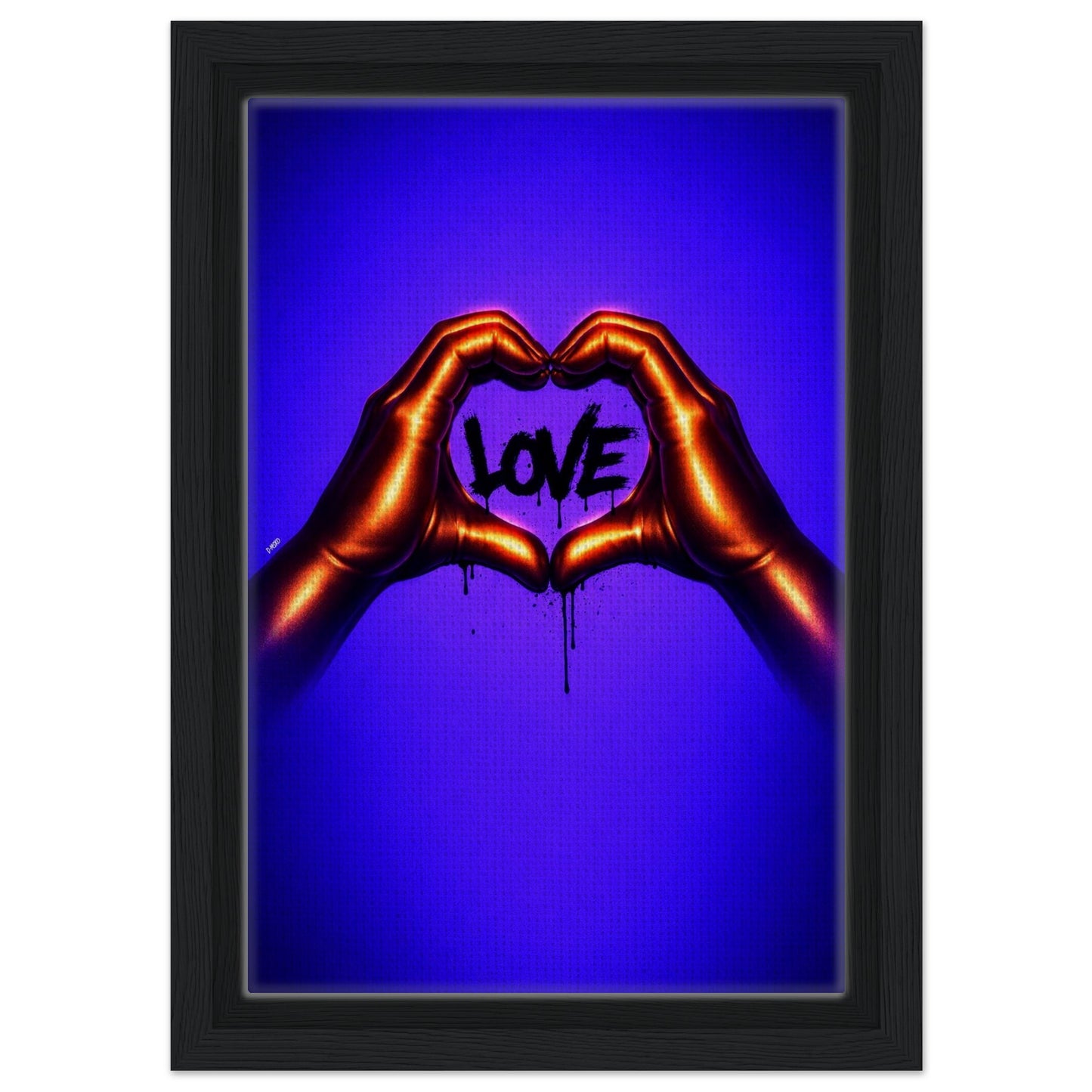 Black Love Hands Neon-Graffiti Pop-Art Framed Canvas