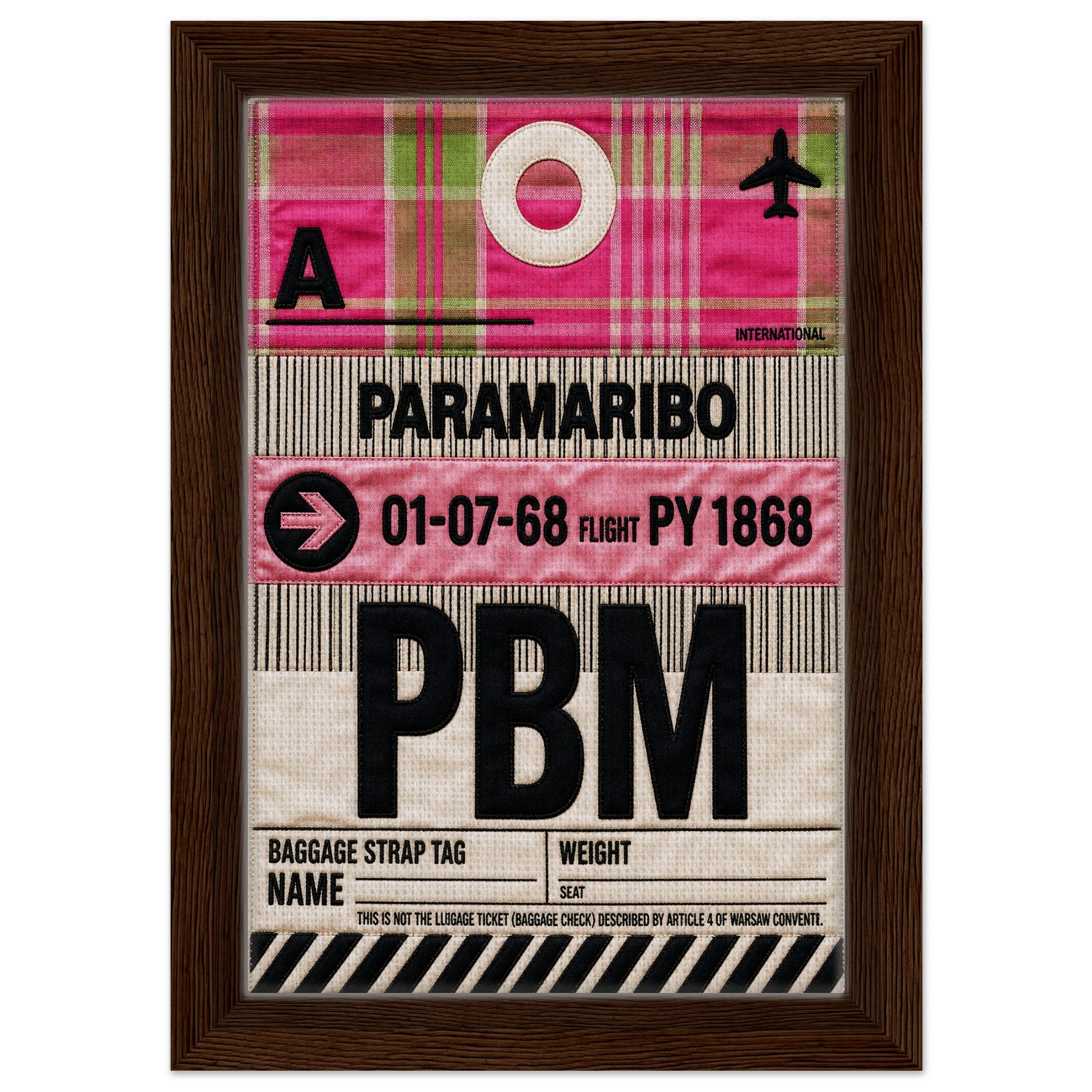Pink Paramaribo PBM Framed Canvas Quilted-Style Airport-Code