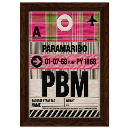 Pink Paramaribo PBM Framed Canvas Quilted-Style Airport-Code