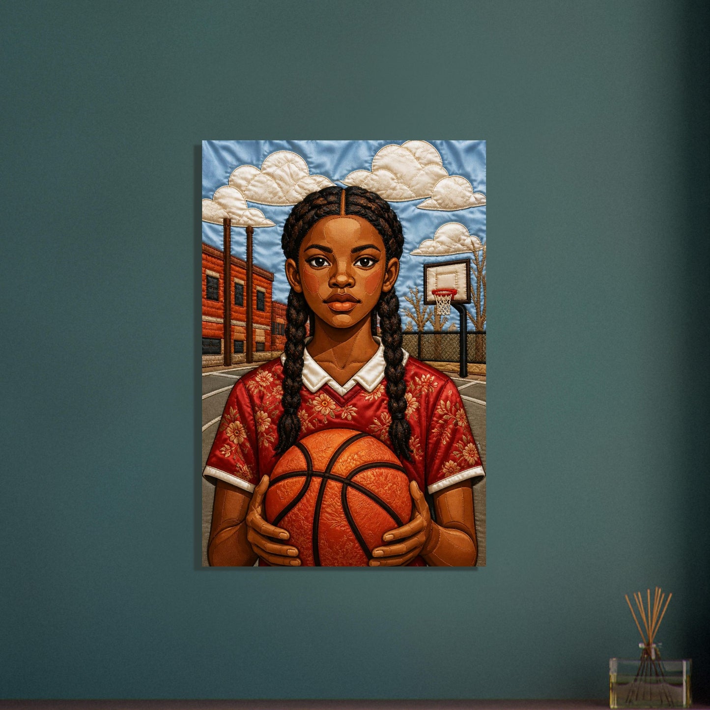 Black Girl Basketball Quilt-Inspired Matte Poster - Bisa Butler Style