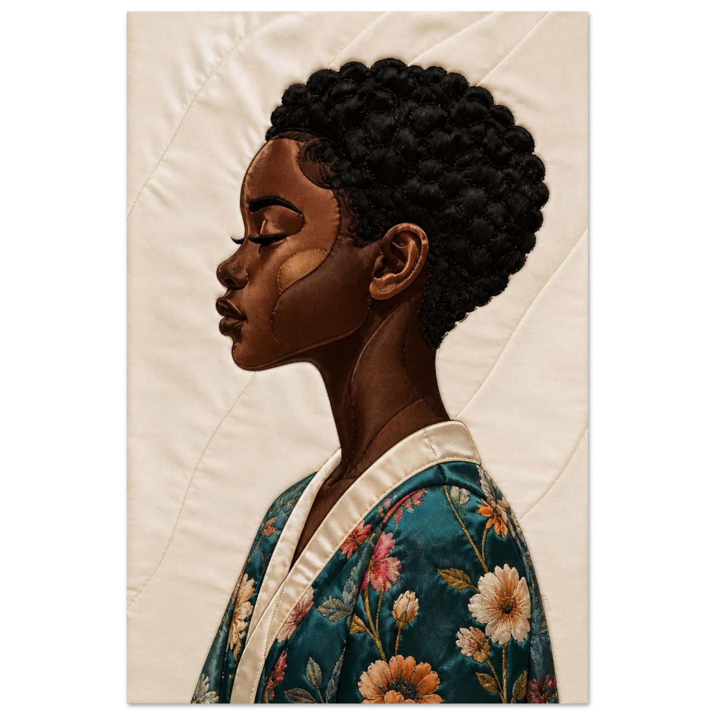 Calm Bloom Quilted-Style Matte Poster in Bisa Butler Style