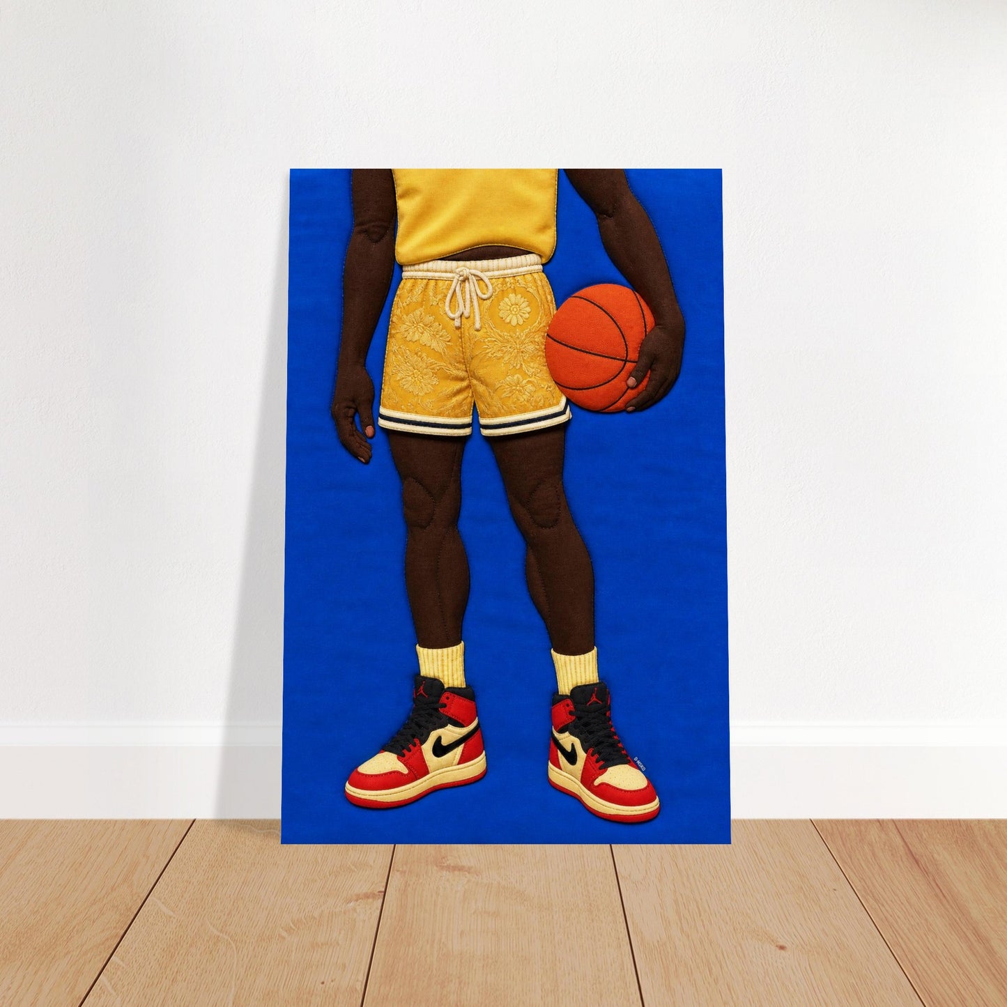 Quilted Style Basketball Textile-Inspired Matte Paper Poster - Pop Art
