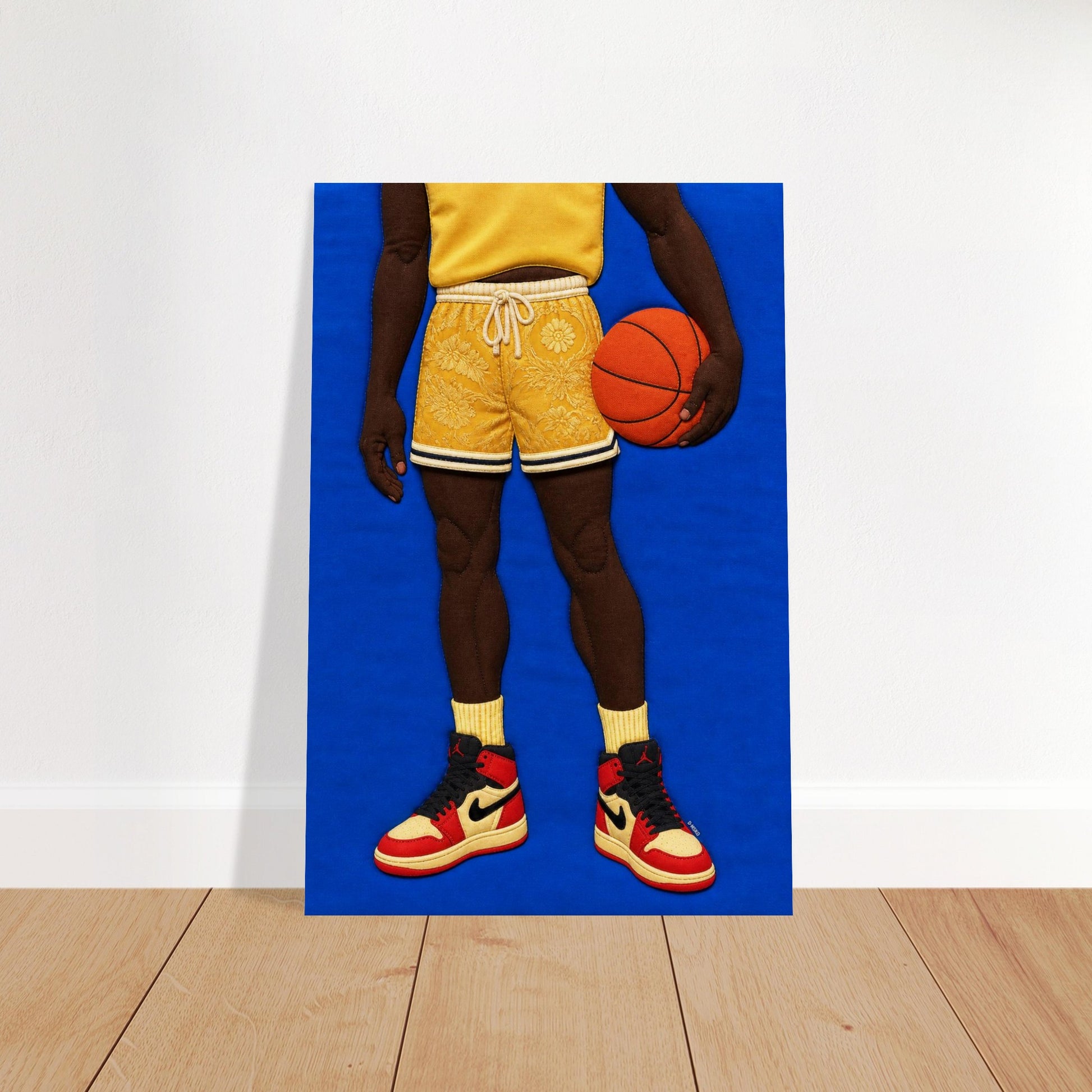 Quilted Style Basketball Textile-Inspired Matte Paper Poster - Pop Art