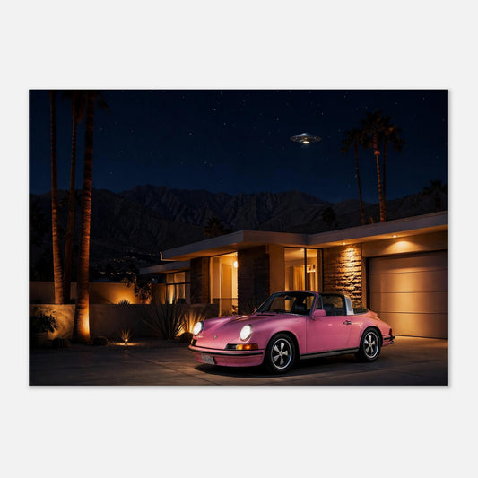 Pink Sports Car Pop-Art Matte Paper Poster - Mid-Century Modern