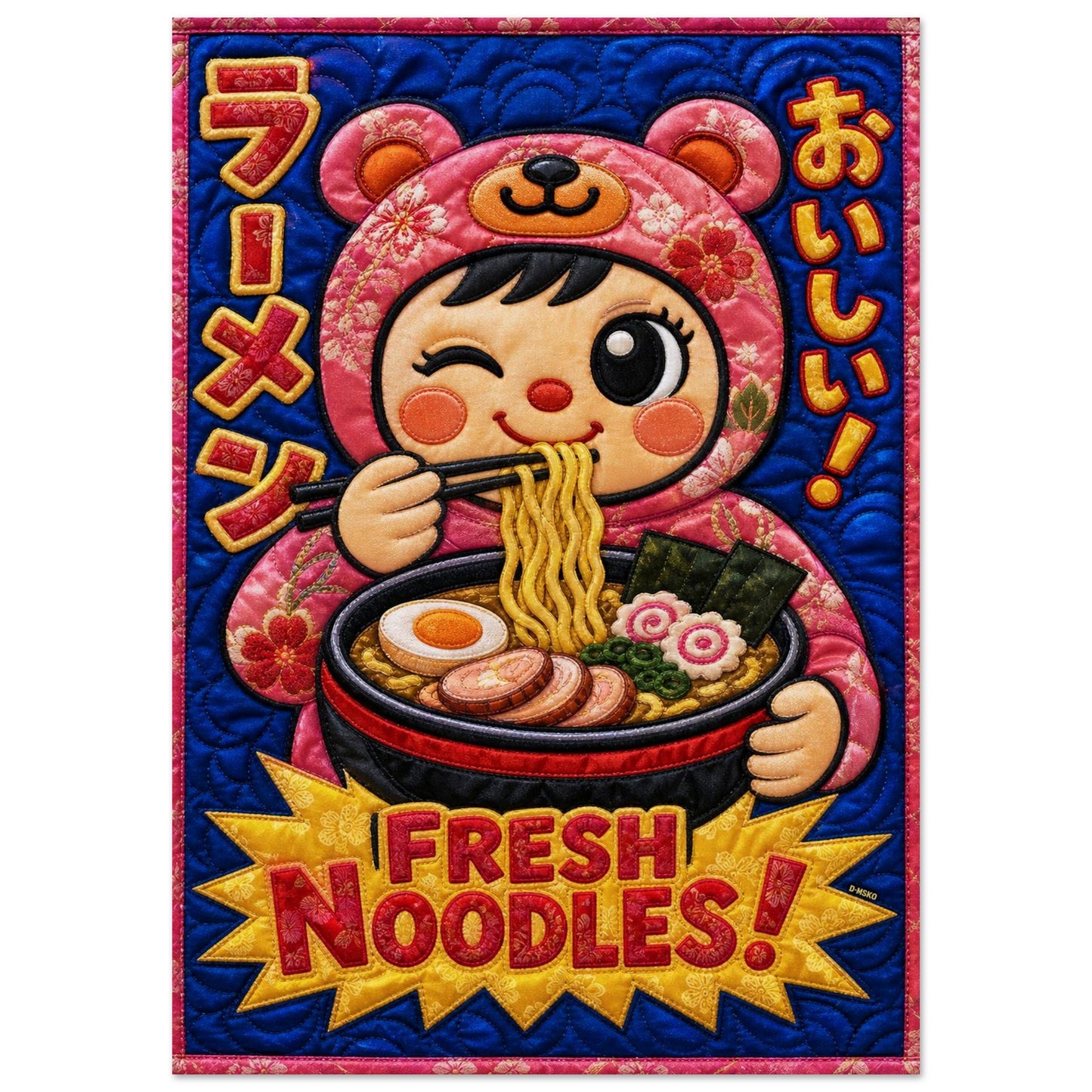 Fresh Noodles Quilted-Style Matte Paper Poster - Kawaii Style