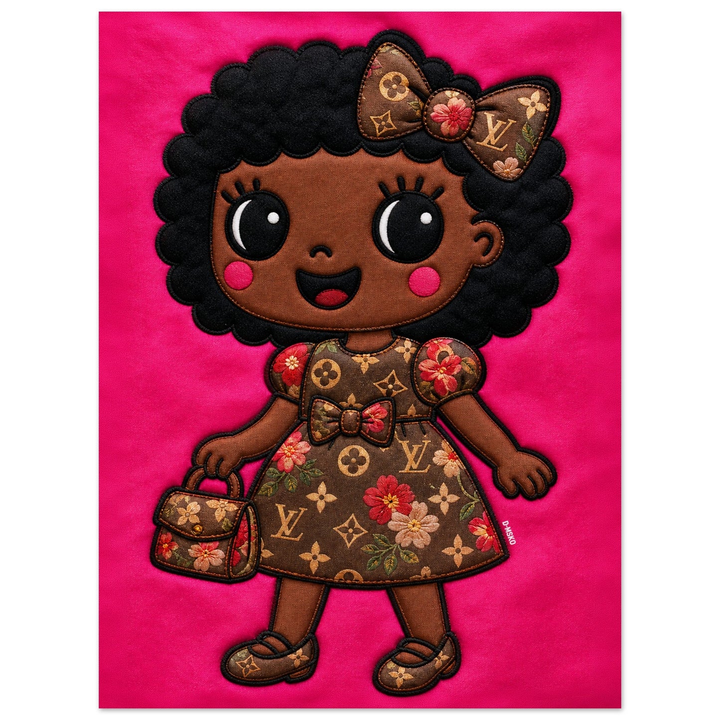 Afro Bow Girl Quilted-Style Museum Quality Matte Paper Poster