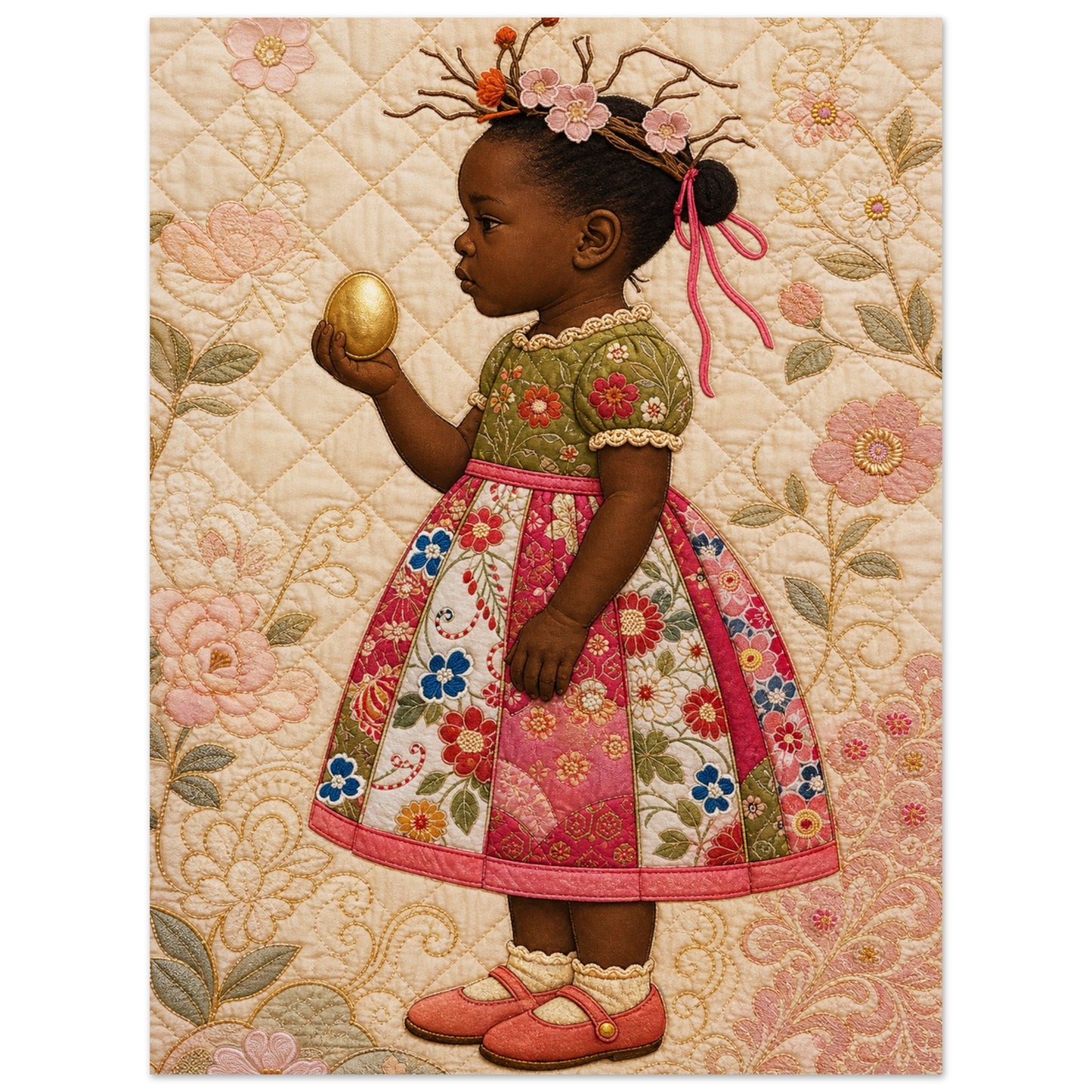 Golden Garden Quilt-Inspired Matte Paper Poster in Bisa Butler's Style