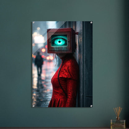 Neon Watcher Acrylic Print Cyberpunk-Surreal Photorealistic