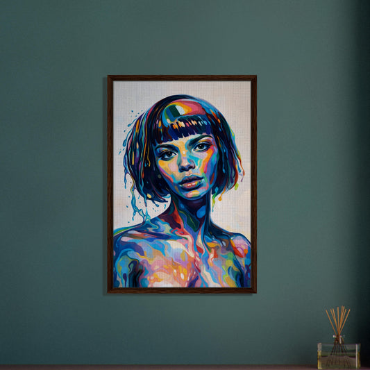 She Holds the Spectrum Framed Canvas in a Black Frame - Pop Art