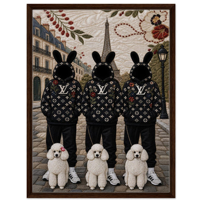 Framed Canvas, Paris Bunny Poodle Crew Quilt-Inspired - Pop Art Style