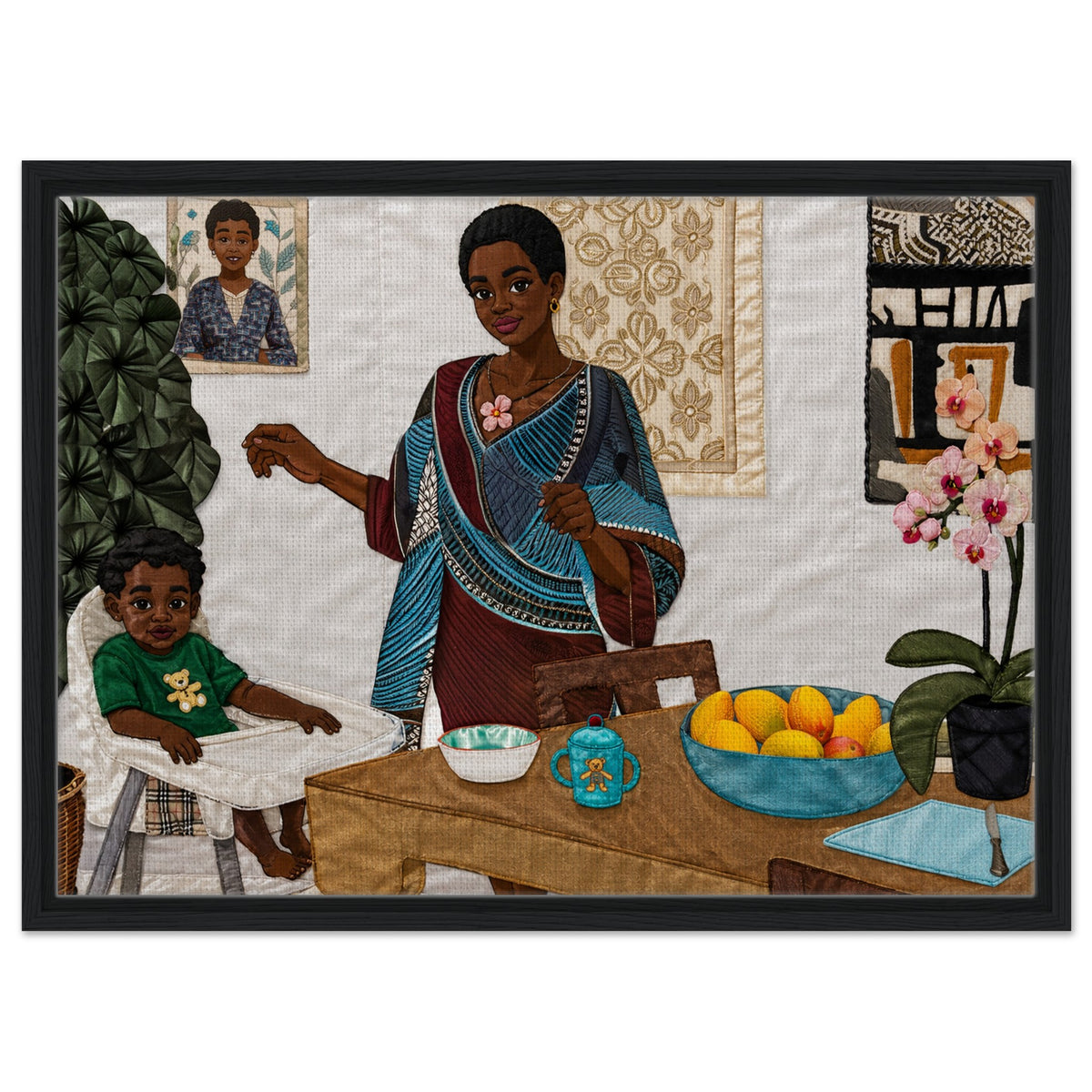 Mother’s Table Quilted-Style Framed Canvas - Bisa Butler Style