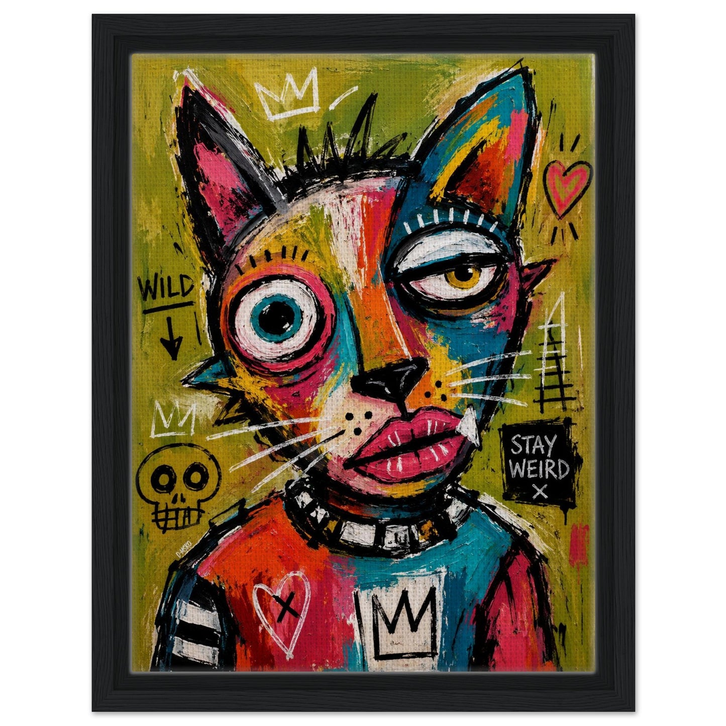 Stay Weird Cat Framed Canvas Neo-Expressionist Graffiti-Inspired