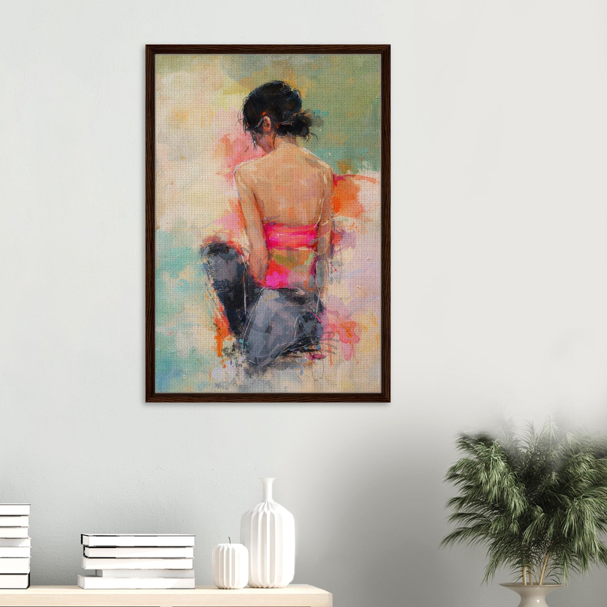Soft Solitude Framed Canvas Pastel-Textured Impressionist-Figurative