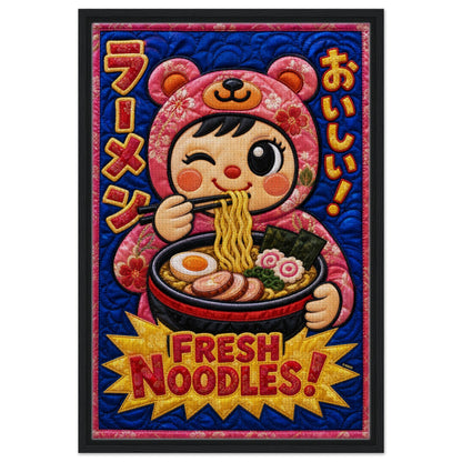 Fresh Noodles Framed Canvas Quilt-Inspired Kawaii-Style
