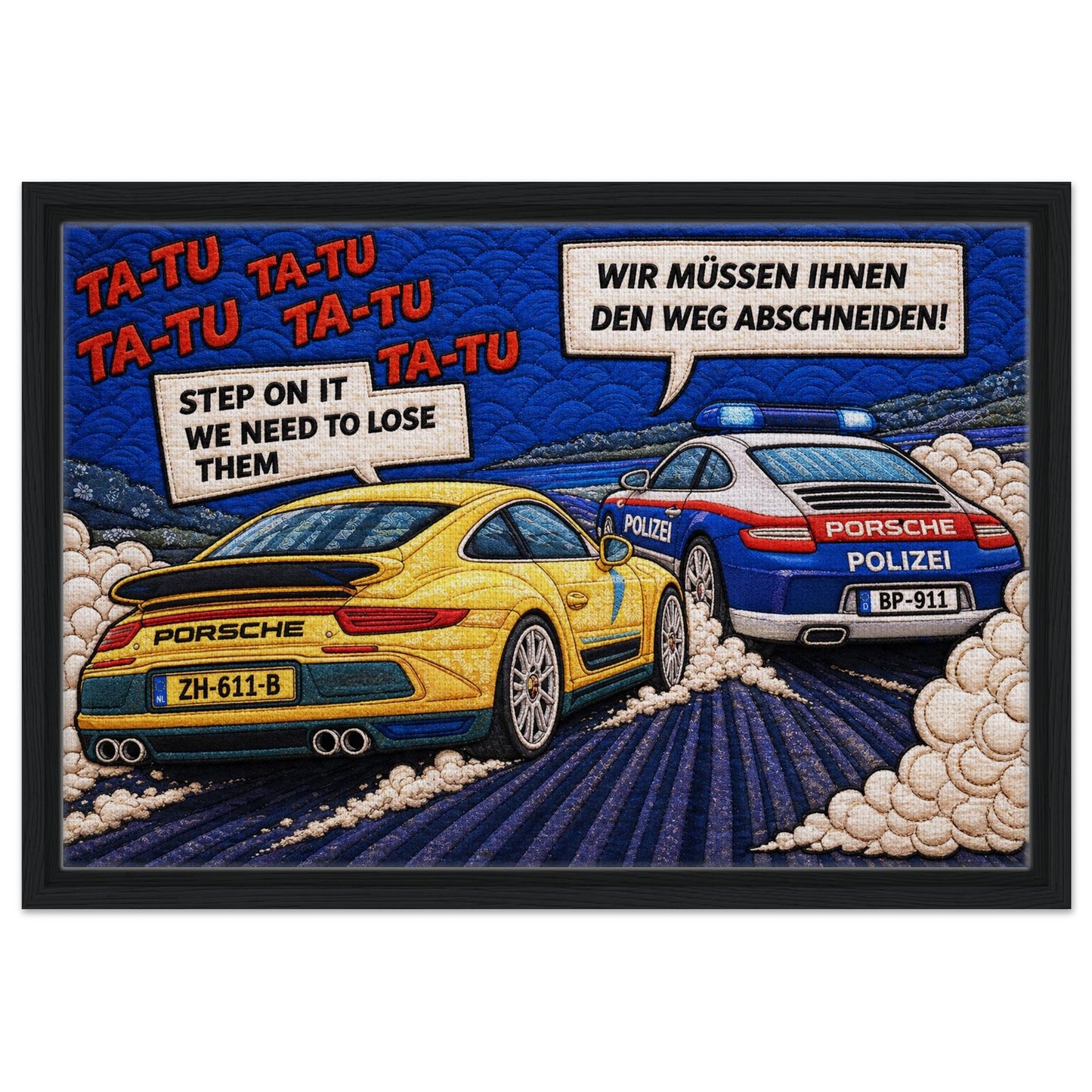 Autobahn Chase Framed Canvas Quilted-Style Pop-Art