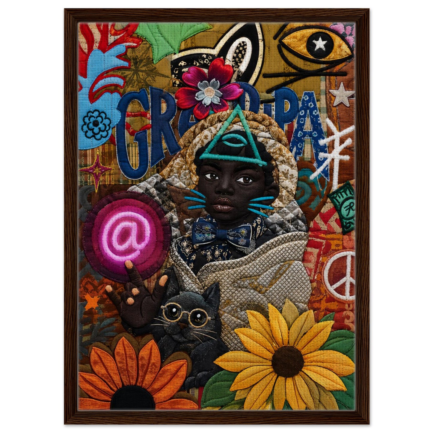 Neon Oracle Black Child Framed Canvas Quilt-Inspired Afrocentric